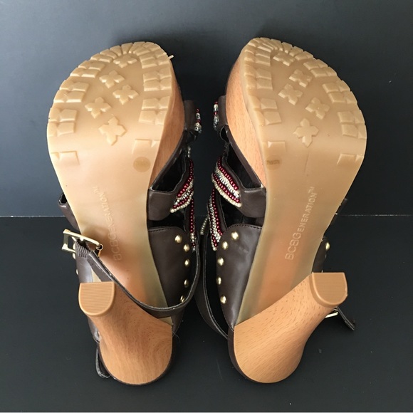 BCBGeneration Tapered Chunky Heels Sandals Brown Embellish Strap Platform 7.5B - Picture 5 of 15